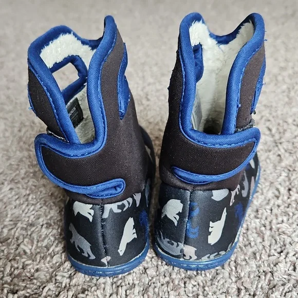GUC Bogs Neoprene Waterproof Winter Snow Boots Baby Polar Bear Print Blue Size 7 - Picture 5 of 12